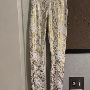 Fabletics Gold and White High-Waisted Leggings